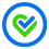 An bold blue and green icon showing a tick box in a heart.