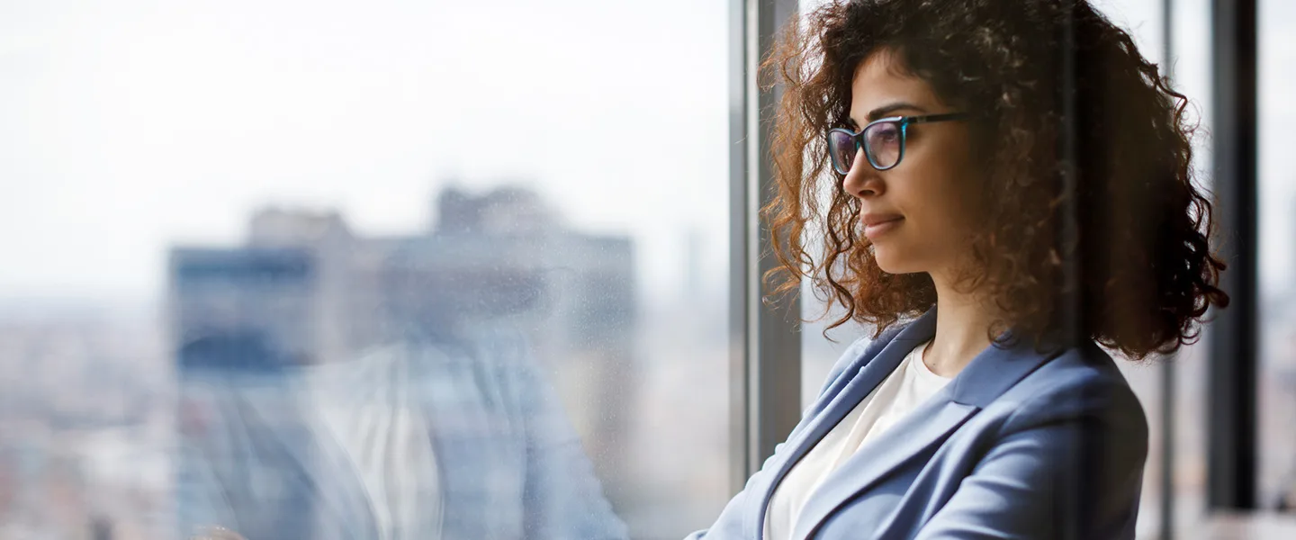 Woman looking out the window