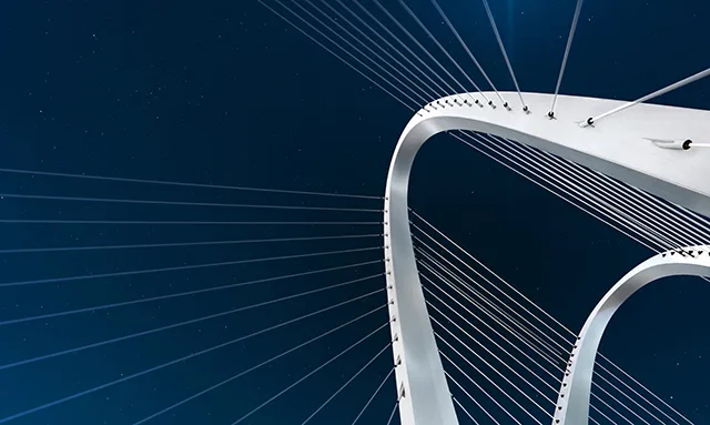 Modern bridge against starfield