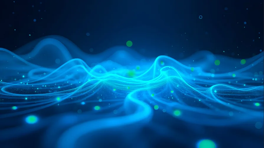 abstract vector waves with green light orbs
