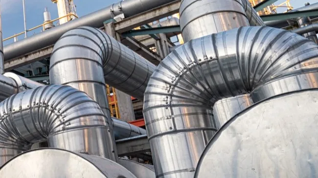 close-up image of a row of oil barrels
