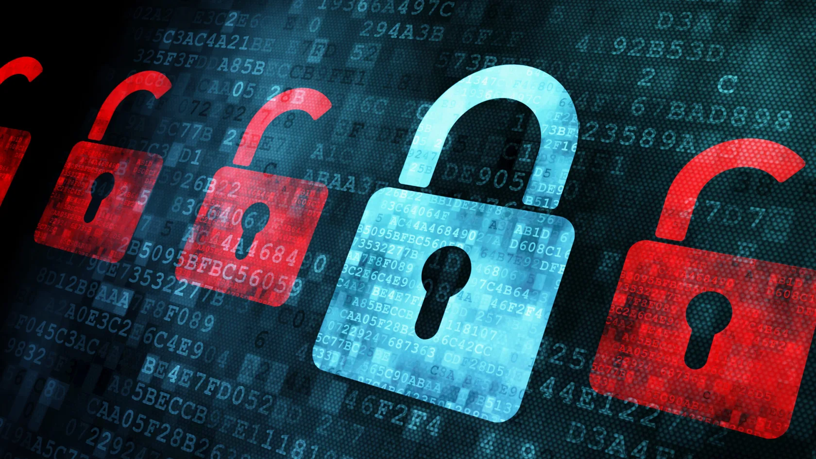 Four digital locks depicting cyber security