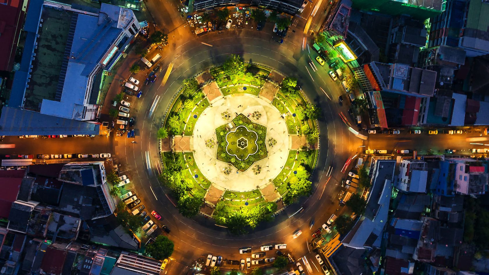 roundabout at night