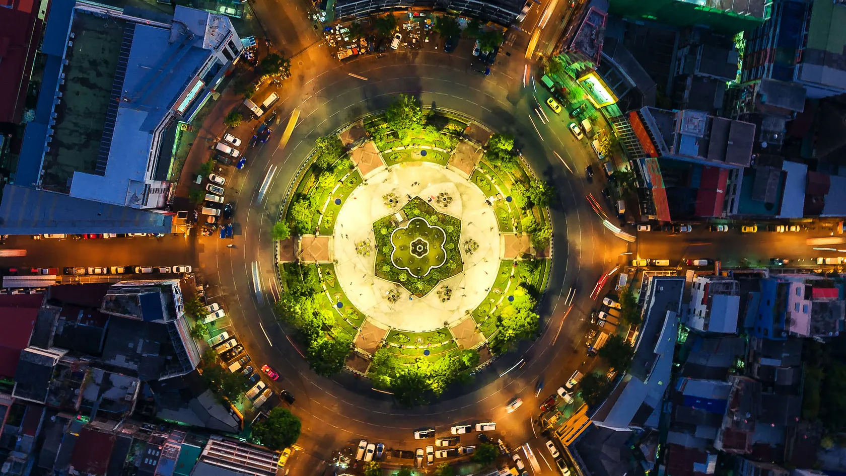 roundabout at night
