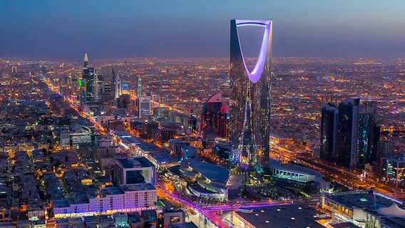 Night view of Riyadh skyline in Saudi Arabia
