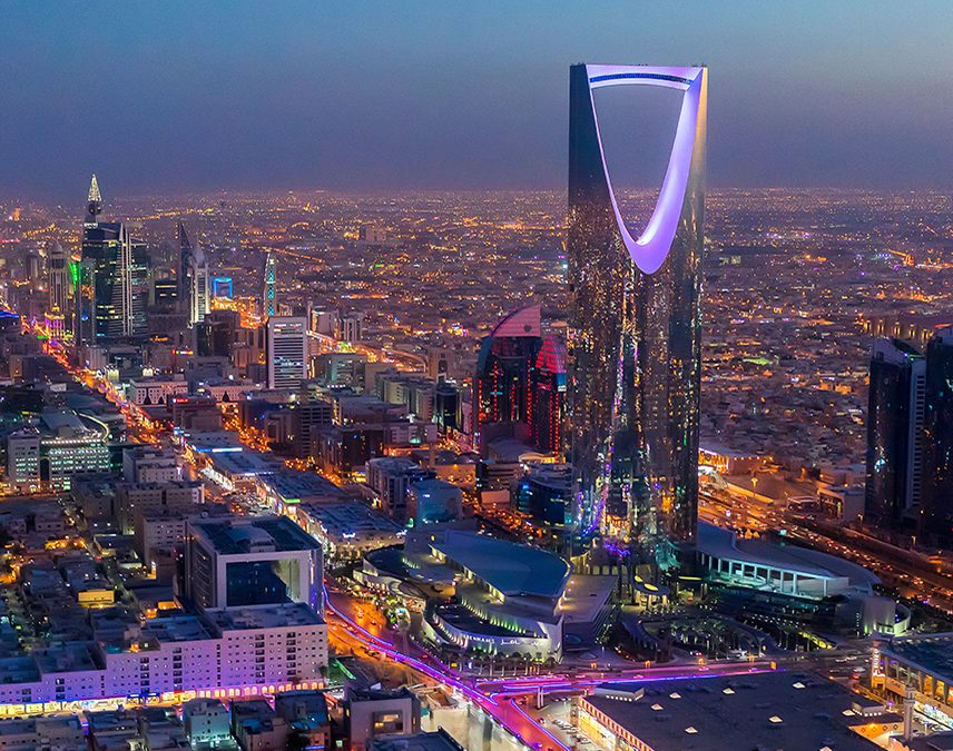 Night view of Riyadh skyline in Saudi Arabia