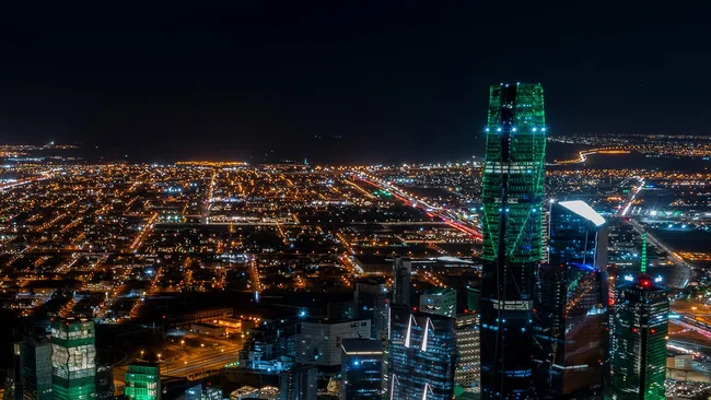 The skyline in Riyadh at night.
