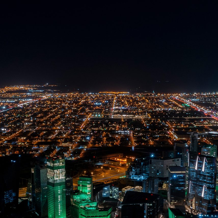 The skyline in Riyadh at night.