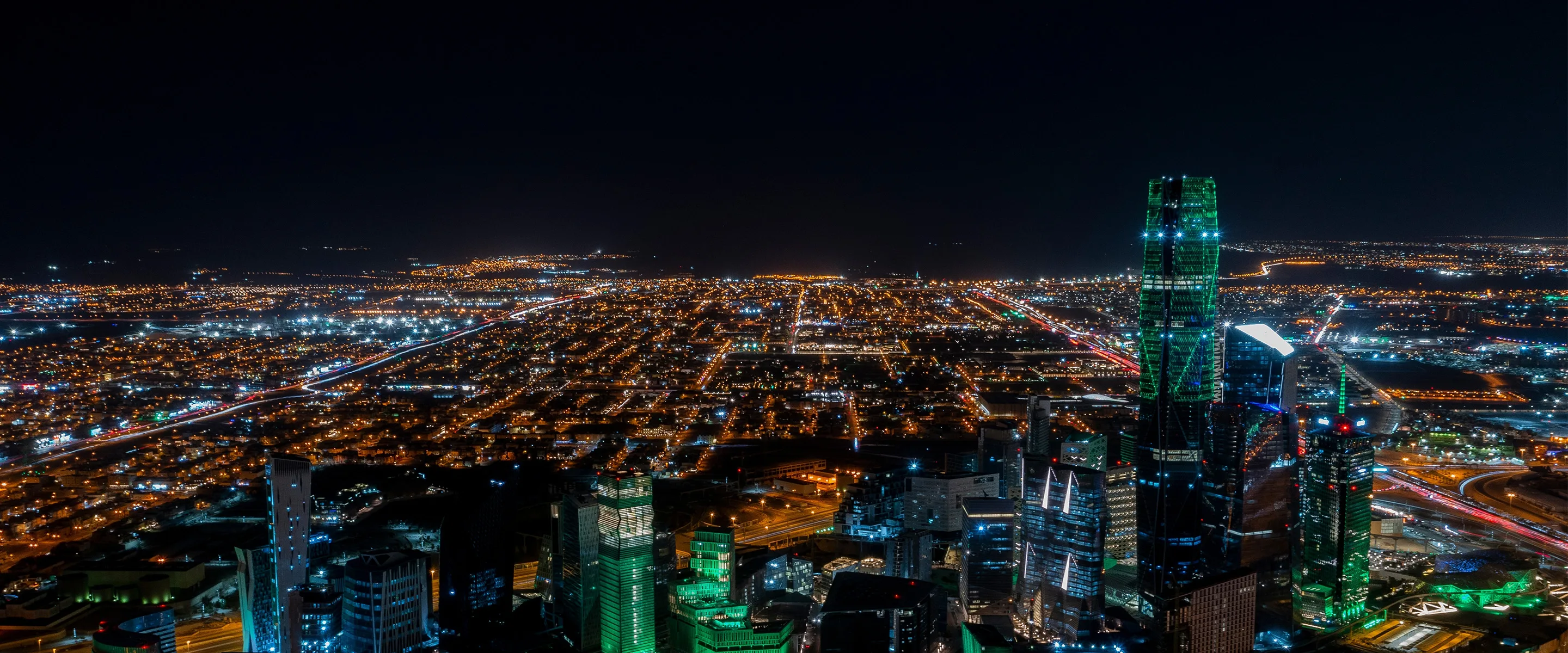 The skyline in Riyadh at night.