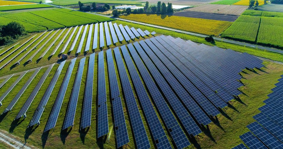 Solar panels in aerial view