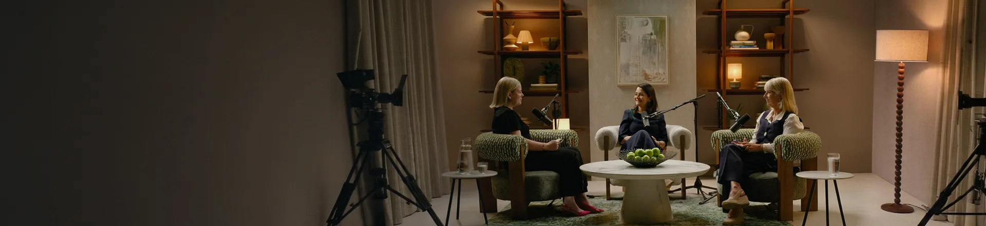 BTS shot of studio session episode five with Clare and Tanuj
