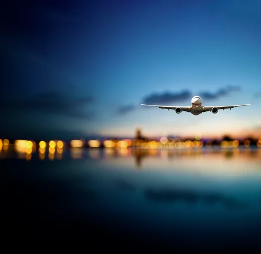 Airplane flying over the sea