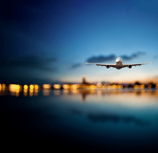 Airplane flying over the sea