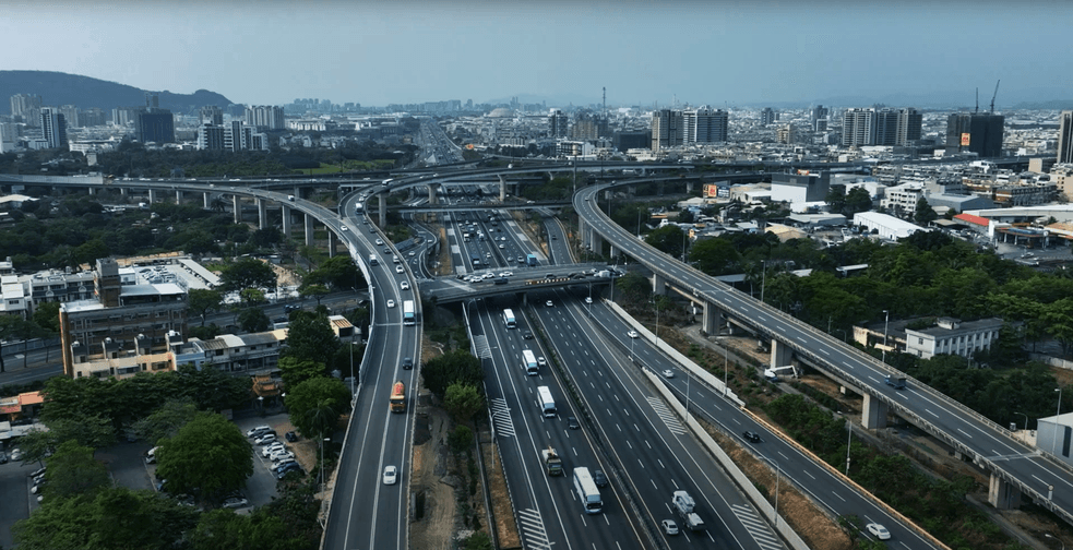 wide angle bird's eye view of city