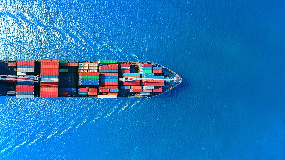 Aerial view of a large container ship 