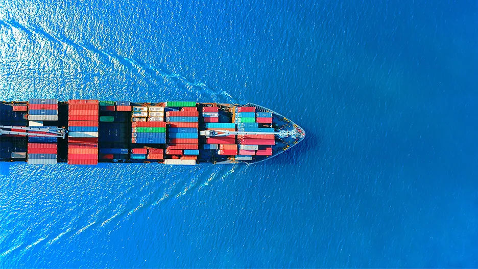 Aerial view of a large container ship 