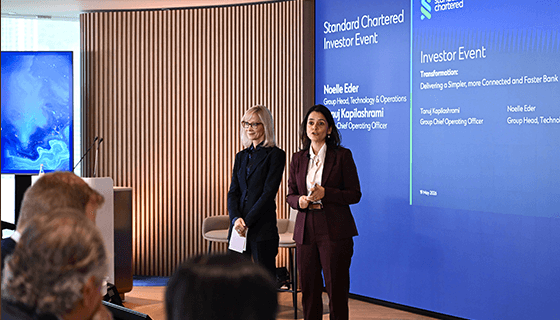 Noelle Eder and Tanuj Kapilashrami present on Day 1 of the 2026 Standard Chartered Investor Event.