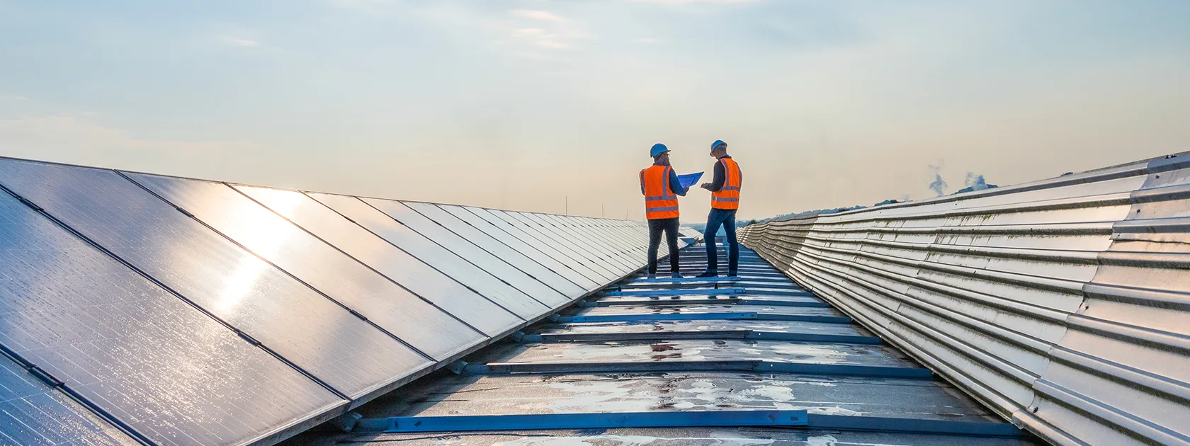 Two workers in a solar field