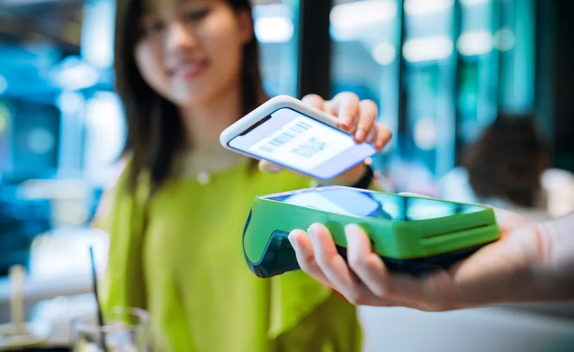 woman scanning QR code