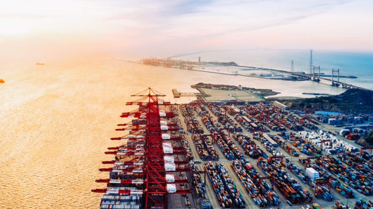 Aerial view of a shipping dock
