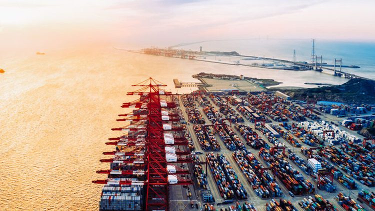 Aerial view of a shipping dock