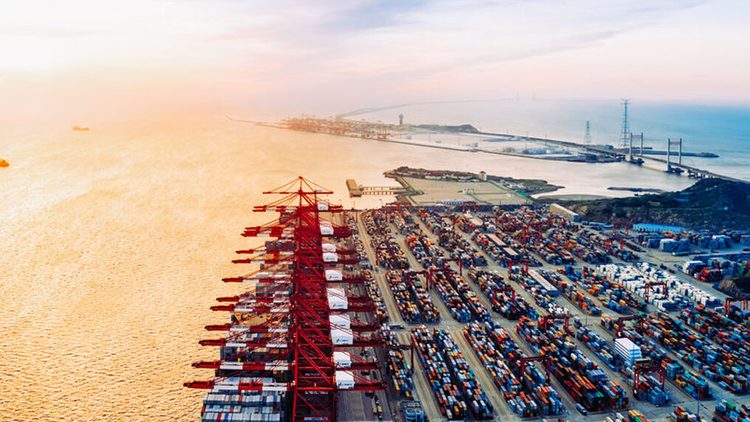 Aerial view of a shipping dock