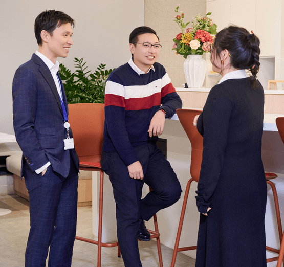 Employees in the office breakout area