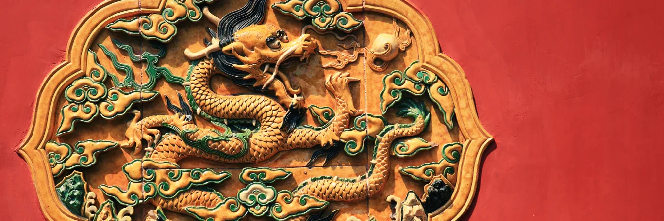 Orange and green dragon tiles