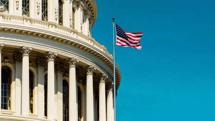 USA Flag in front of building