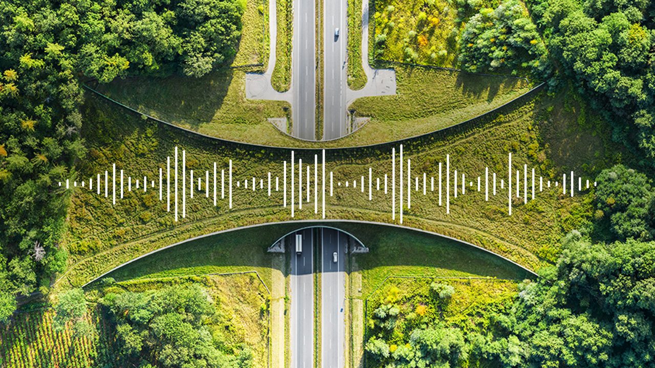 Top view of an overbridge with podcast symbol