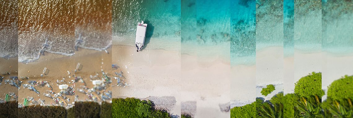 Beach transitioning from dirty to clean
