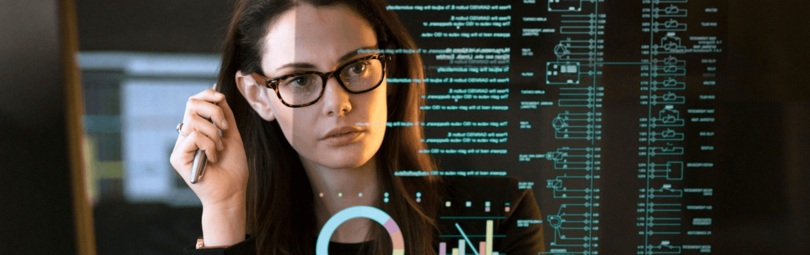 Woman reading data 