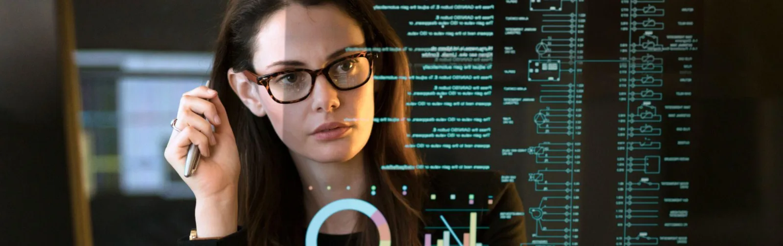 Woman reading data 