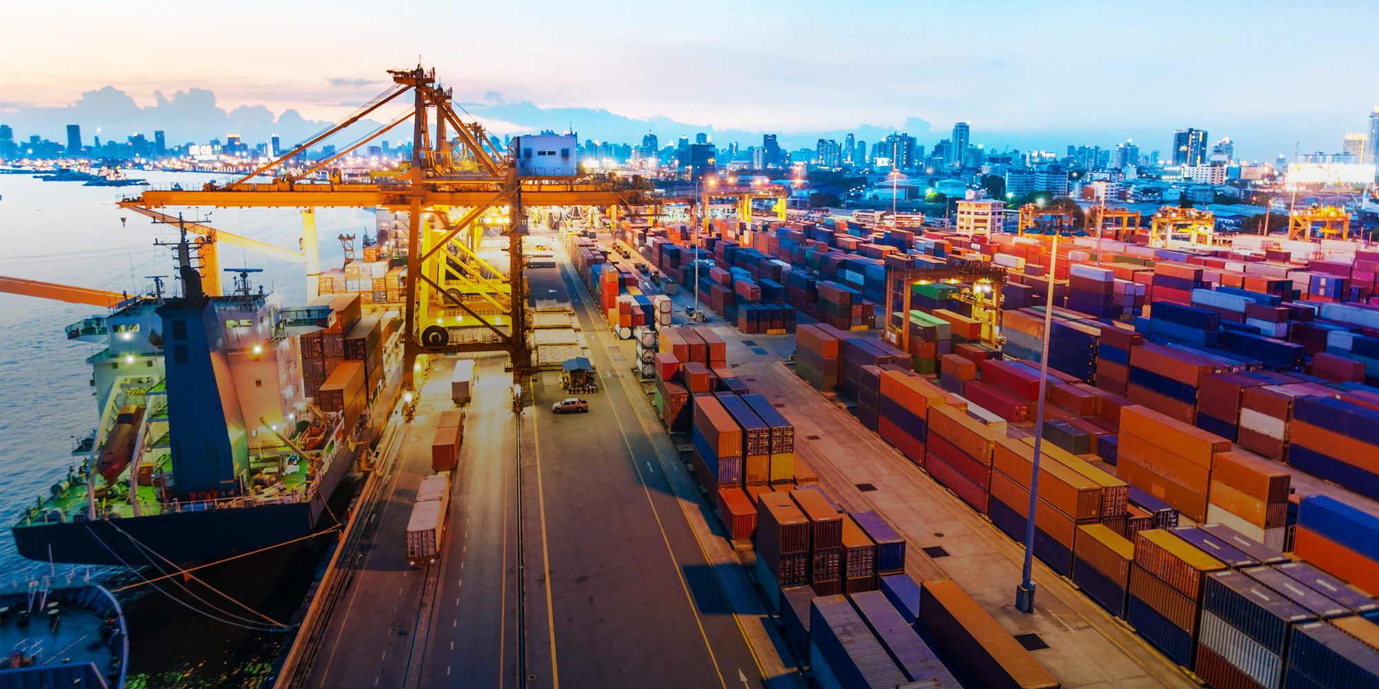 Ship and containers at night