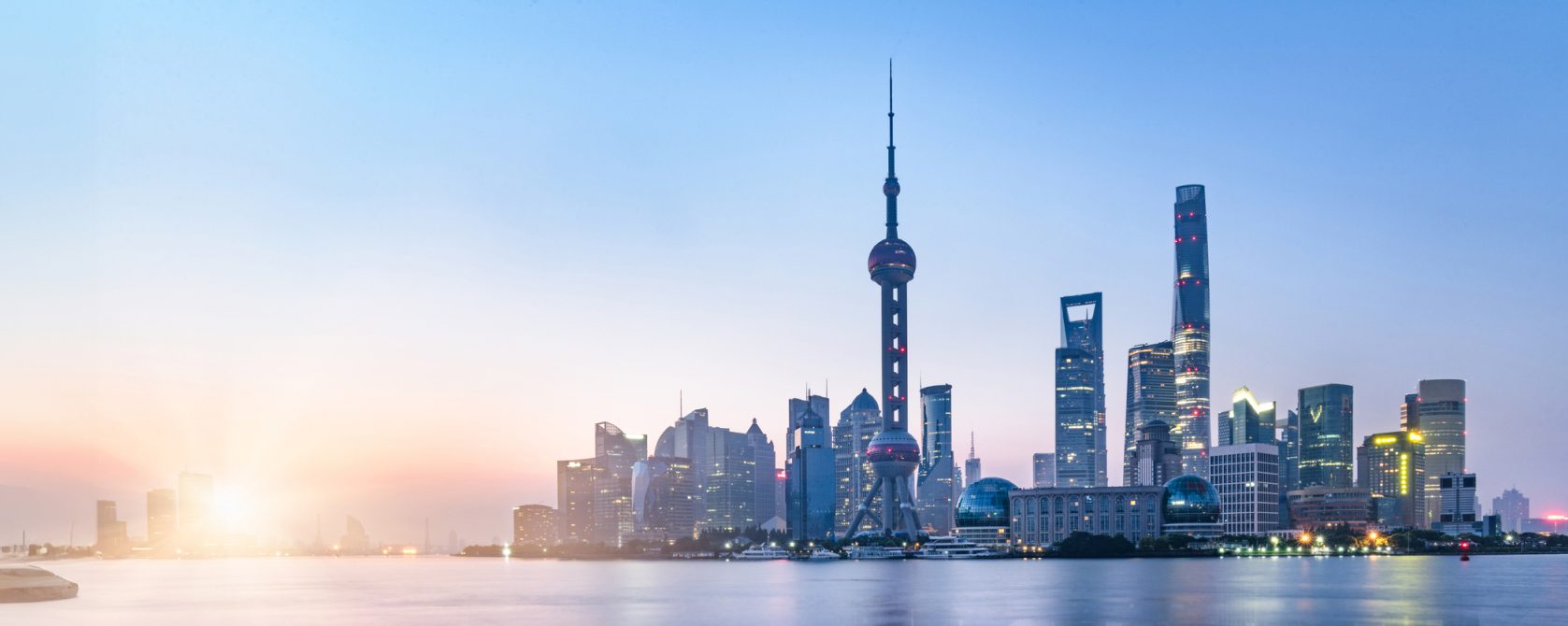 Shanghai skyline at sunset