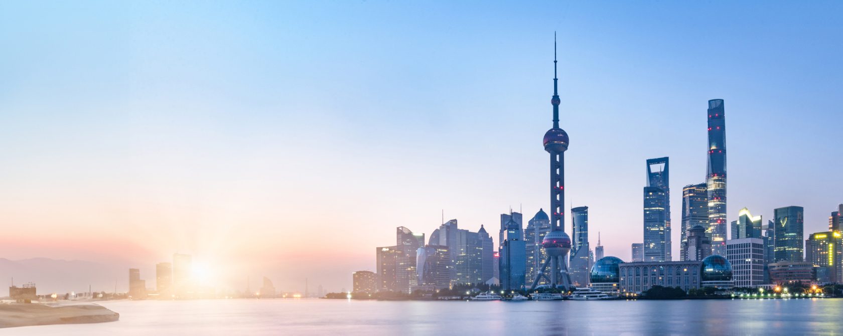 Shanghai skyline at sunset