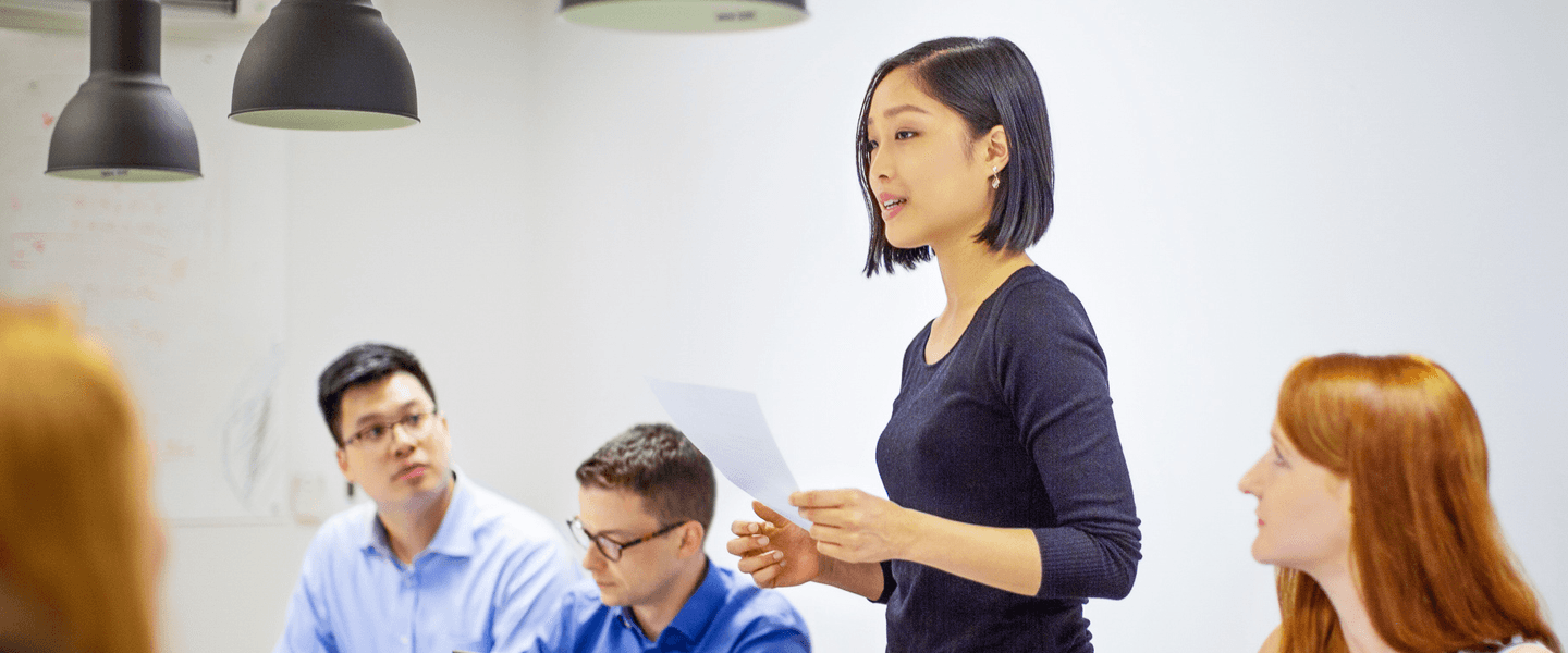 Woman talking in meeting