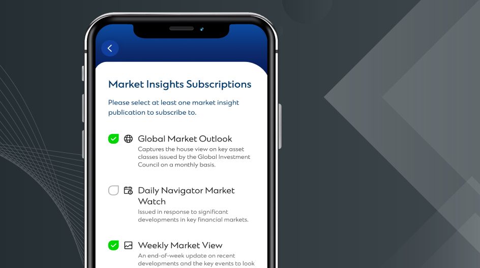 Mobile phone screens showing Standard Chartered Global Private Bank app