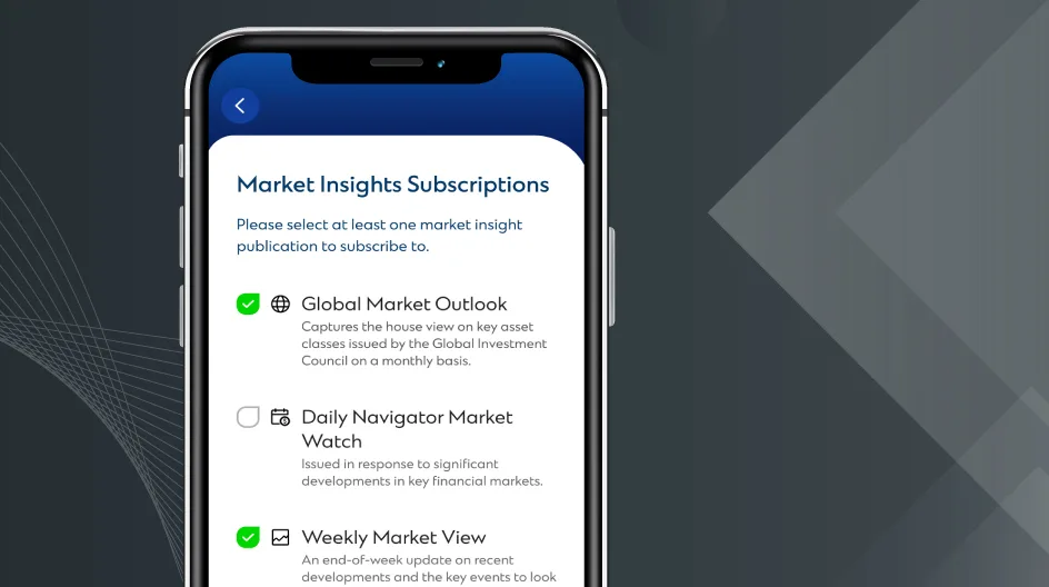 Mobile phone screens showing Standard Chartered Global Private Bank app