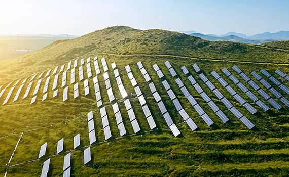 Solar panels on open land