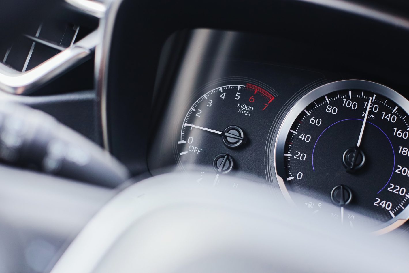 close up of car dashboard and odometer