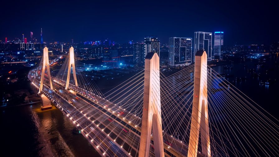 night aerial view of bridge in guangzhou china