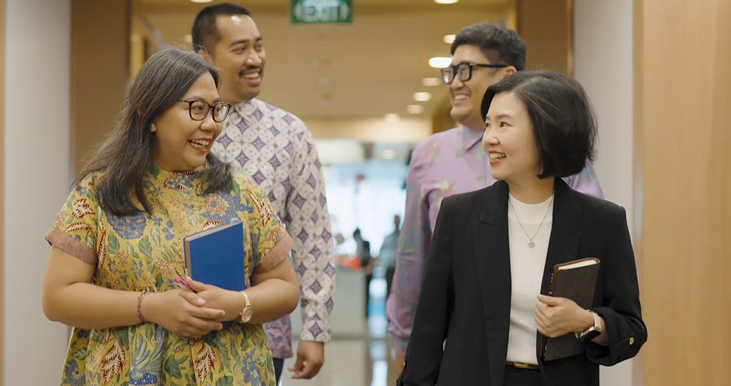 Linda interacting with clients