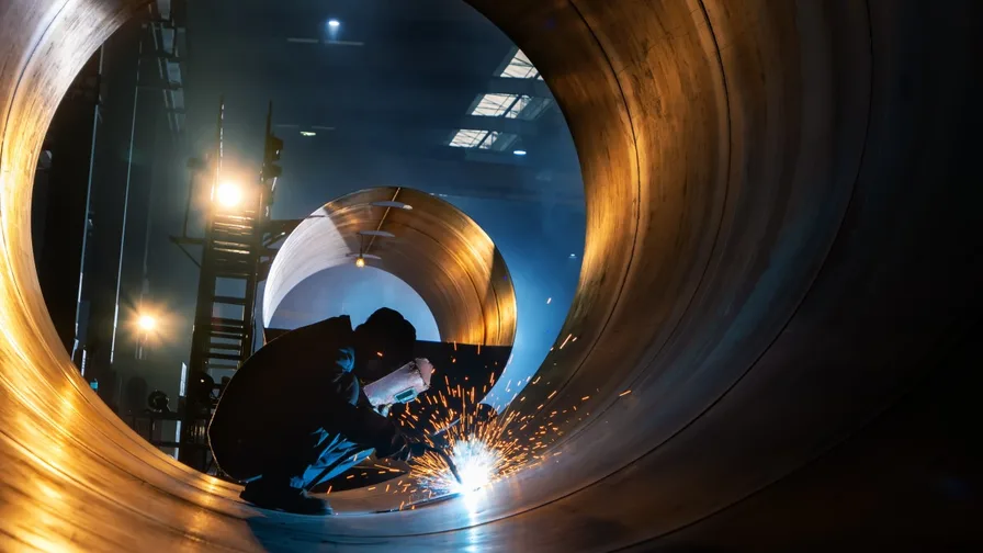 image of worker welding in a large pipe