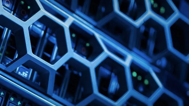macro image of computer server with honeycomb detail