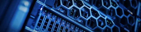 macro image of computer server with honeycomb detail