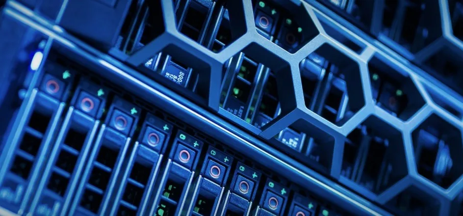 macro image of computer server with honeycomb detail