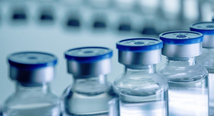 macro image of a row of medical vials