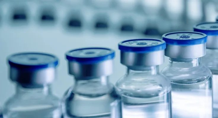 macro image of a row of medical vials