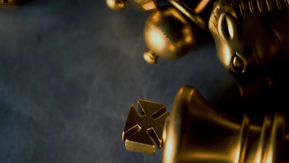 close-up of chess pieces